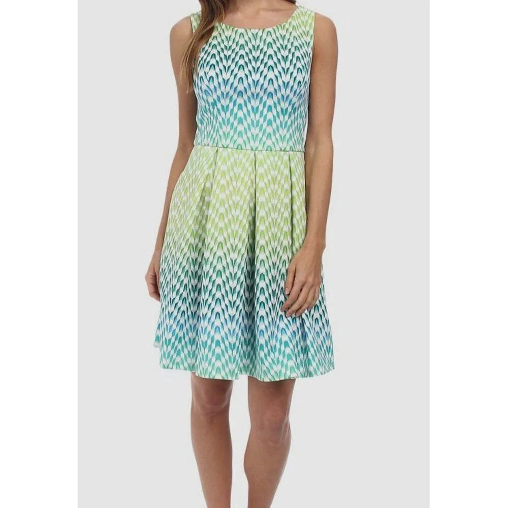 Jessica Simpson Womens Blue Print Sleeveless Fit Flare Cutout Dress Size 12 - Picture 1 of 3